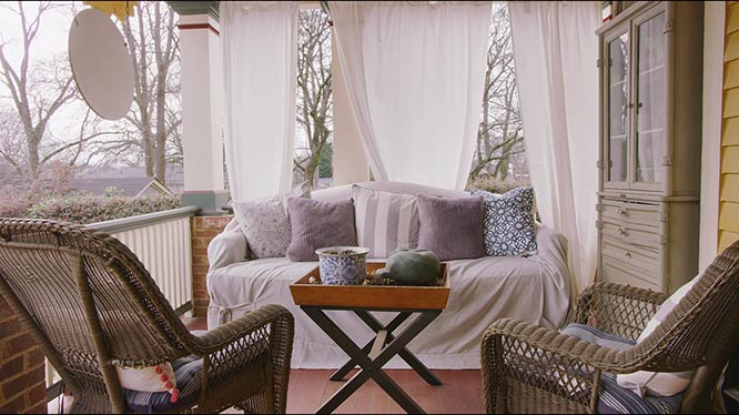 Sofa with pillows in the patio